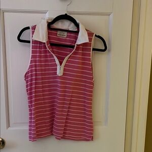 EP Pro Golf Pink Striped Sleeveless Polo Shirt